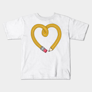 Heart Shaped Yellow Drawing Pencil Kids T-Shirt